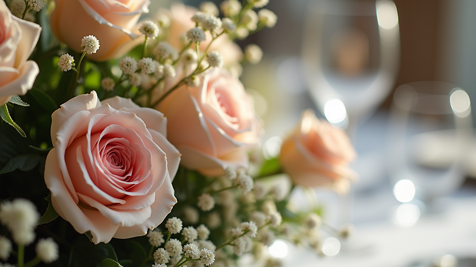 Close-up view of elegant floral wedding centerpiece