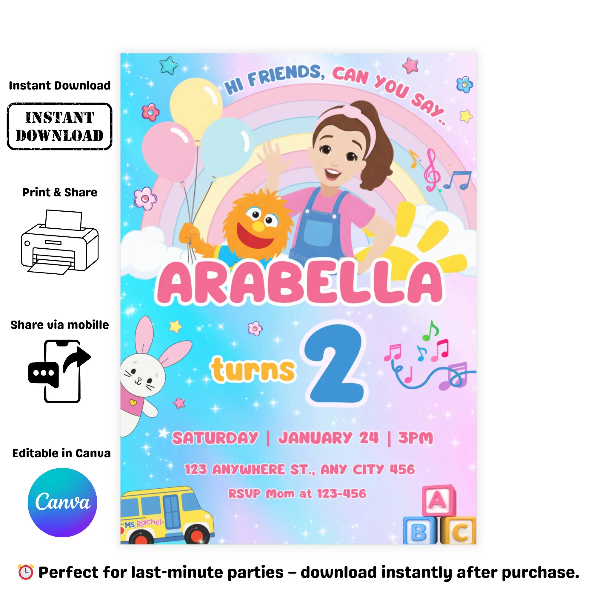ms rachel editable birthday invitation