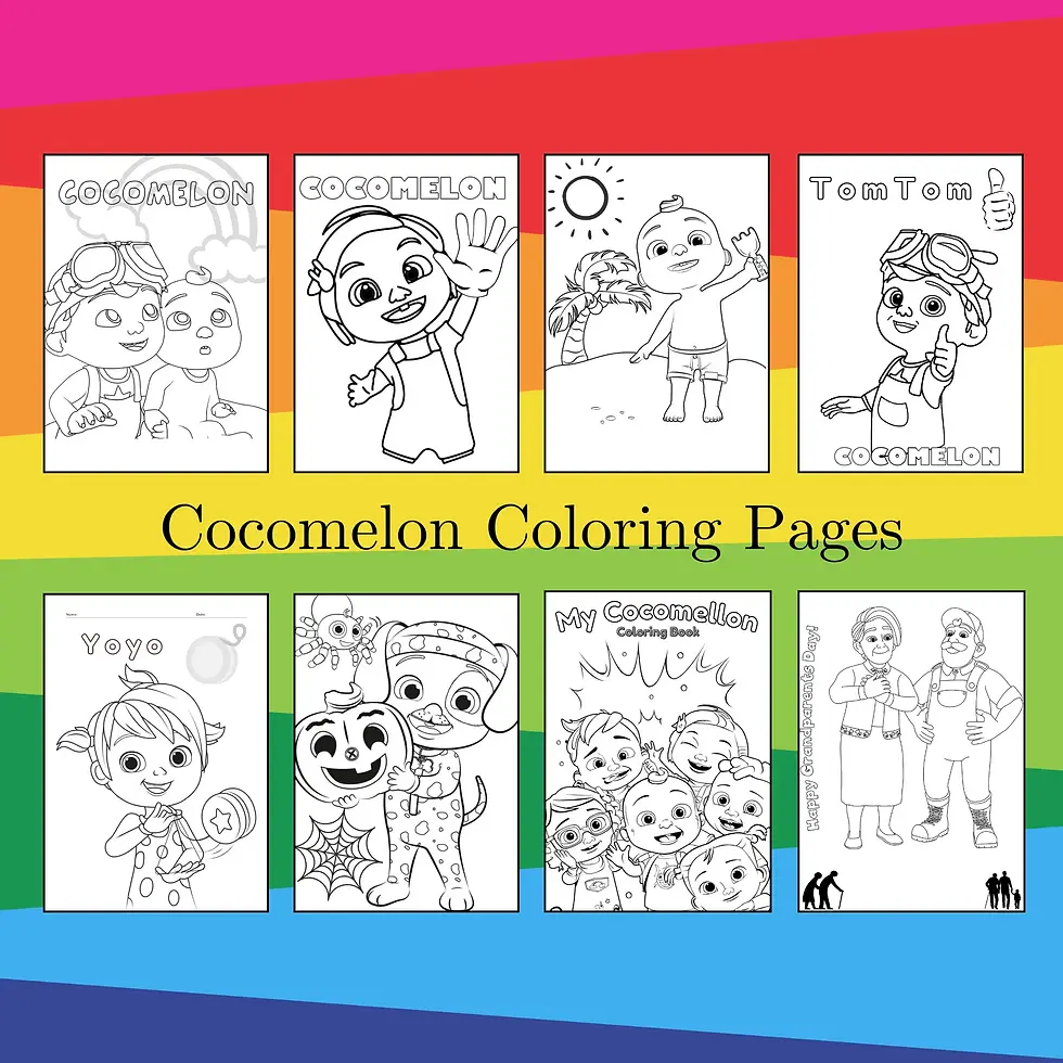 Cocomelon logo coloring page with cute characters for preschool kids