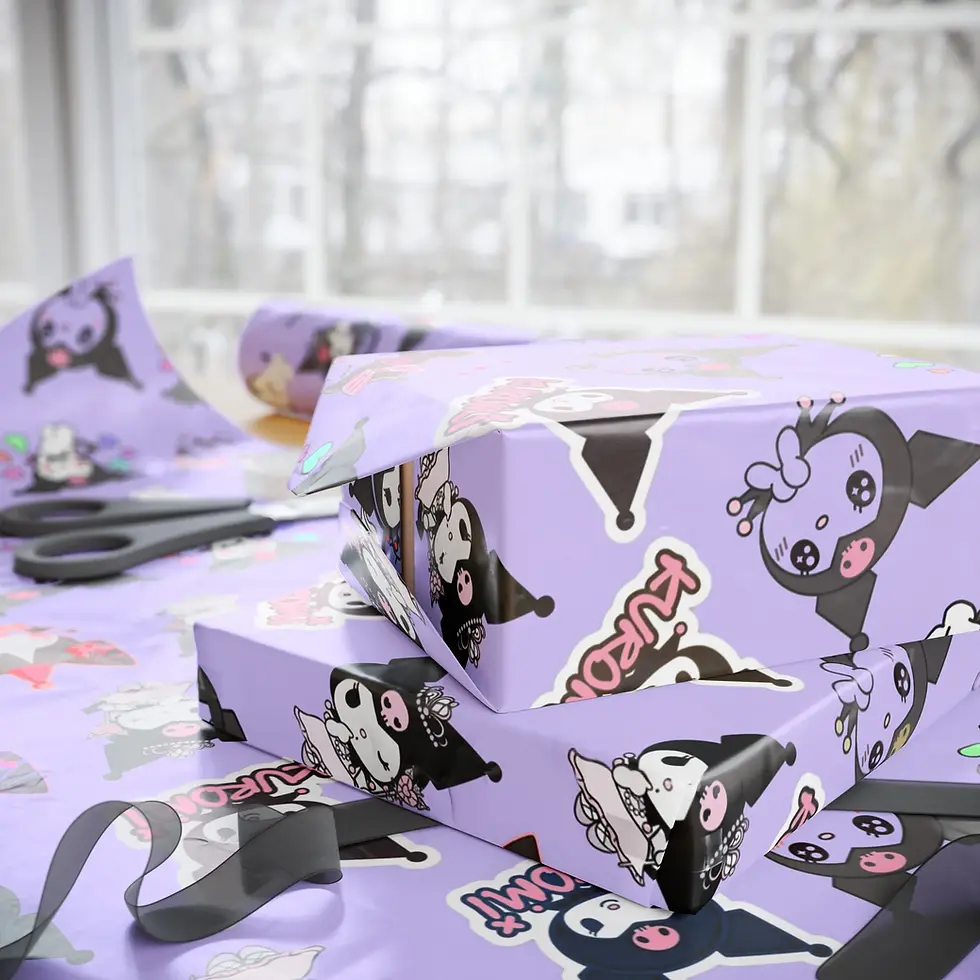 Purple Kuromi gift wrap for kawaii-themed parties and anime fans