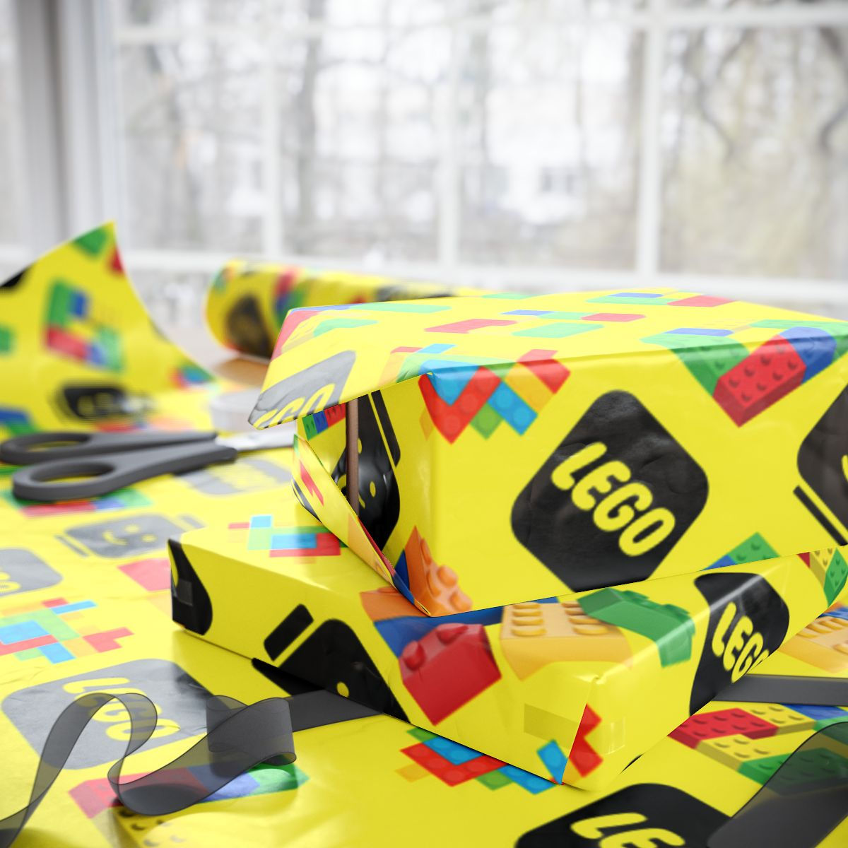 Colorful Lego brick gift wrap paper roll