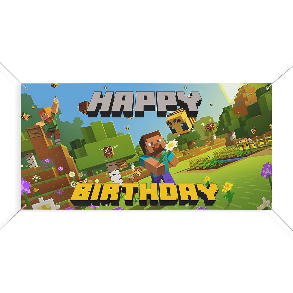 Minecraft themed birthday backdrop banner for kids parties