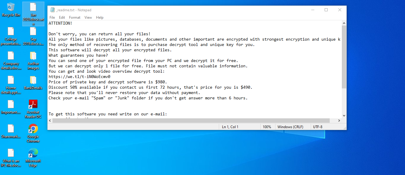 Files encrypted by Sato ransomware