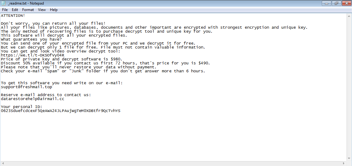 Znsm Ransomware readme.txt ransom note