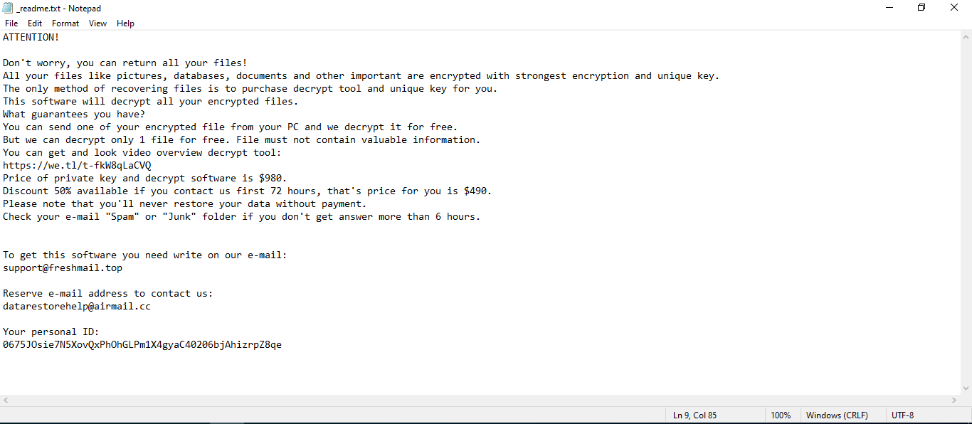 Coza Ransomware readme.txt ransom note