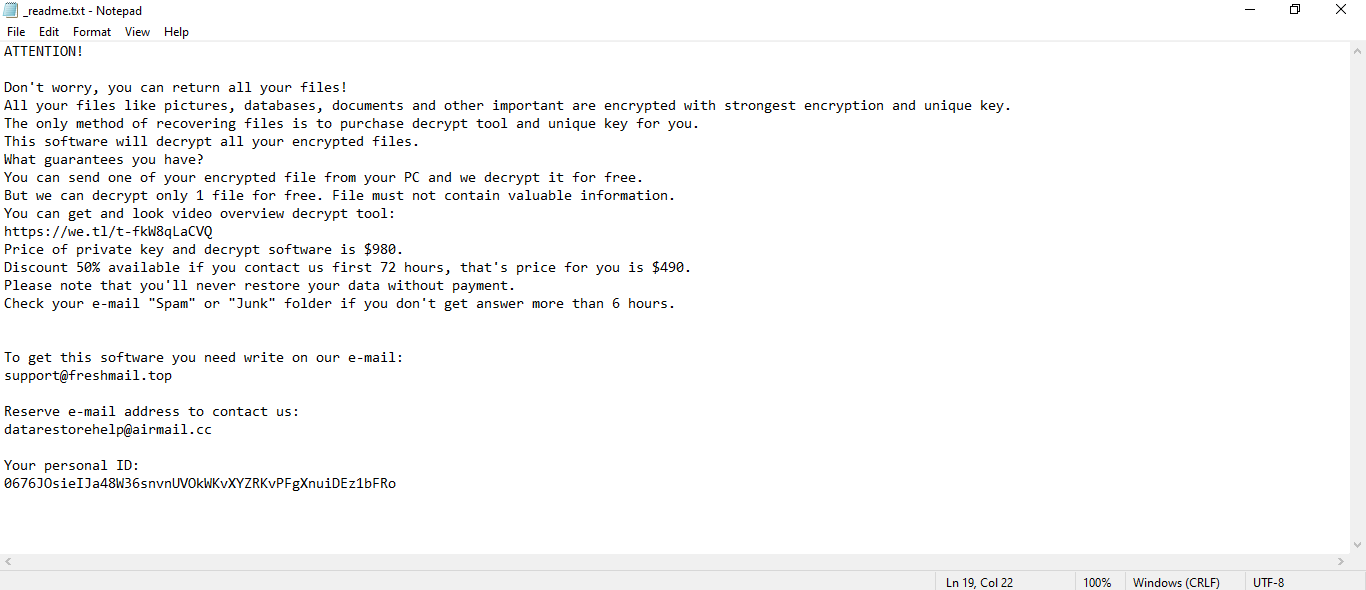 Jypo Ransomware readme.txt ransom note