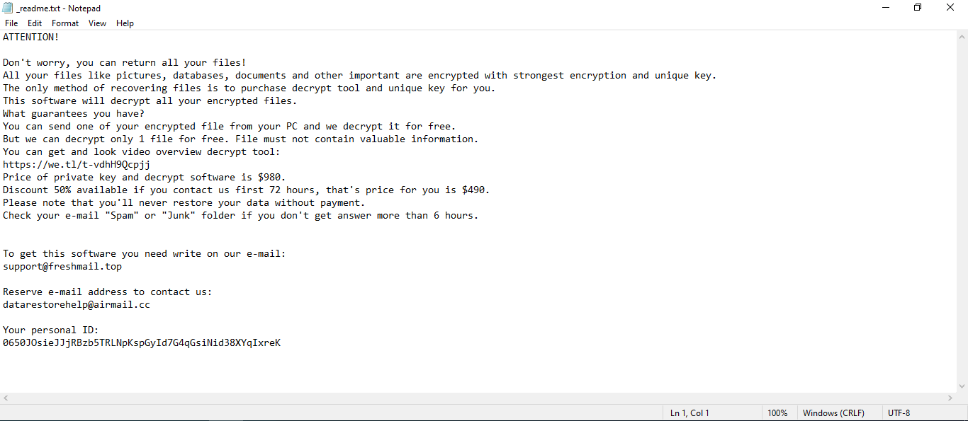 Ioqa Ransomware readme.txt ransom note