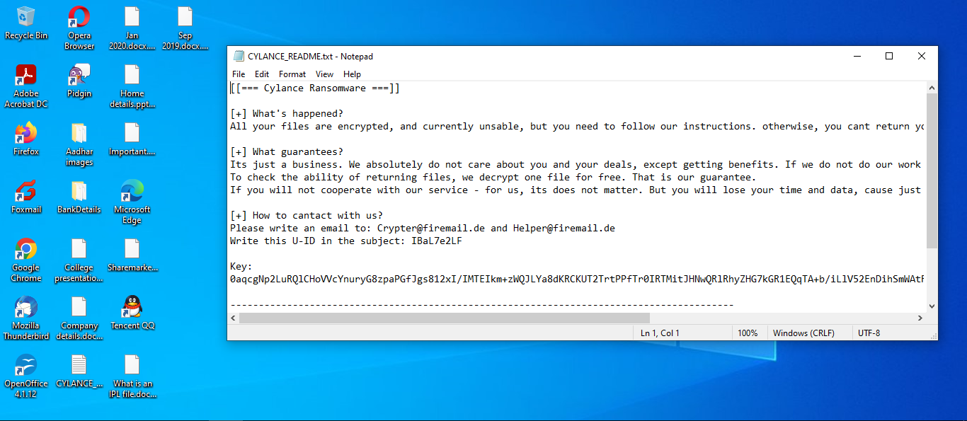 Files encrypted by Cylance ransomware