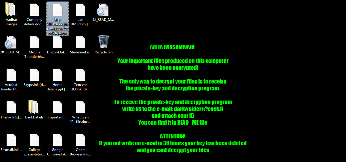 Files encrypted by Aleta ransomware