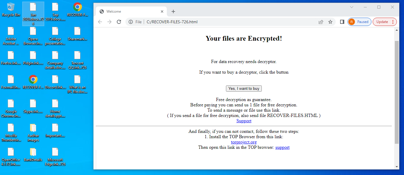 Files encrypted by 726 ransomware