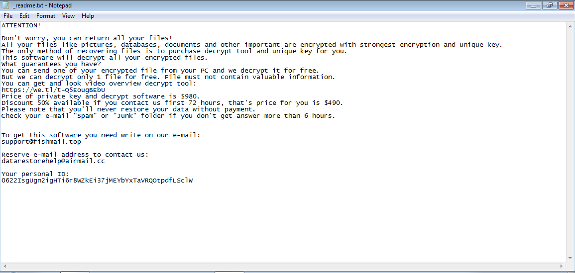 Isza Ransomware readme.txt ransom note