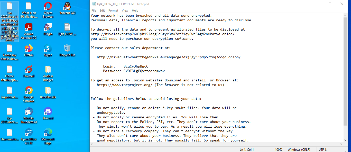 Files encrypted by Snwkz ransomware