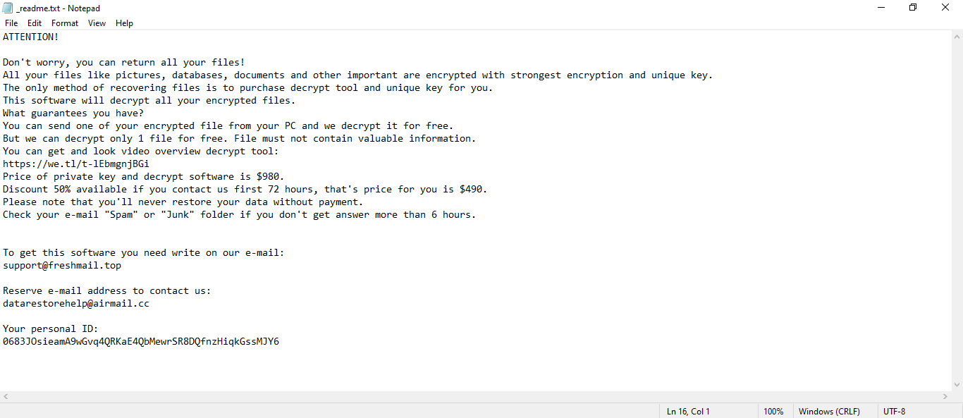 Kifr Ransomware readme.txt ransom note