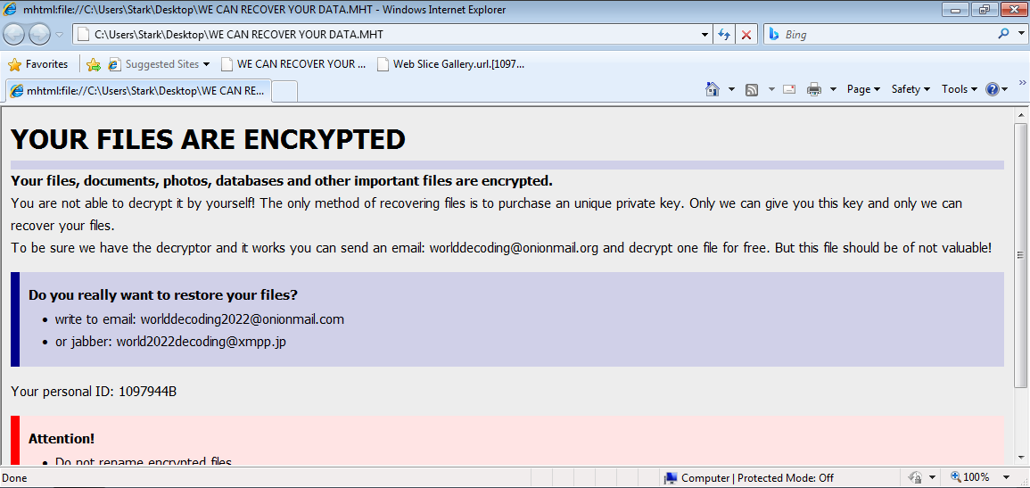 Worlddecoding Ransomware WE CAN RECOVER YOUR DATA.MHT ransom note