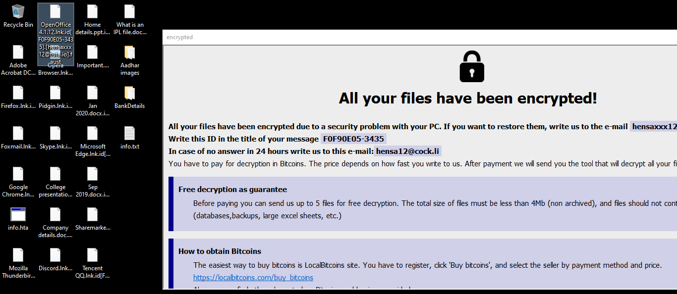 Files encrypted by Faust ransomware