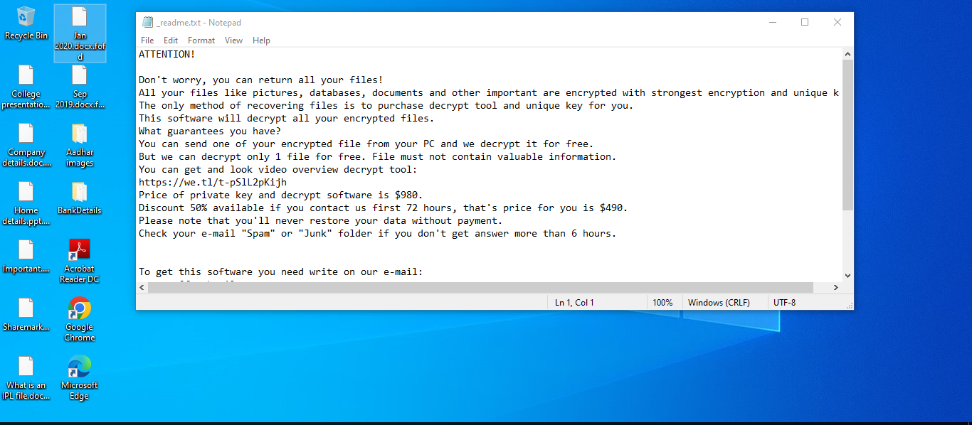 Files encrypted by Fofd ransomware