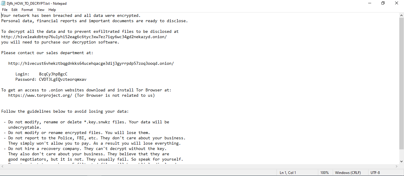 Snwkz Ransomware Djfk_HOW_TO_DECRYPT.txt ransom note
