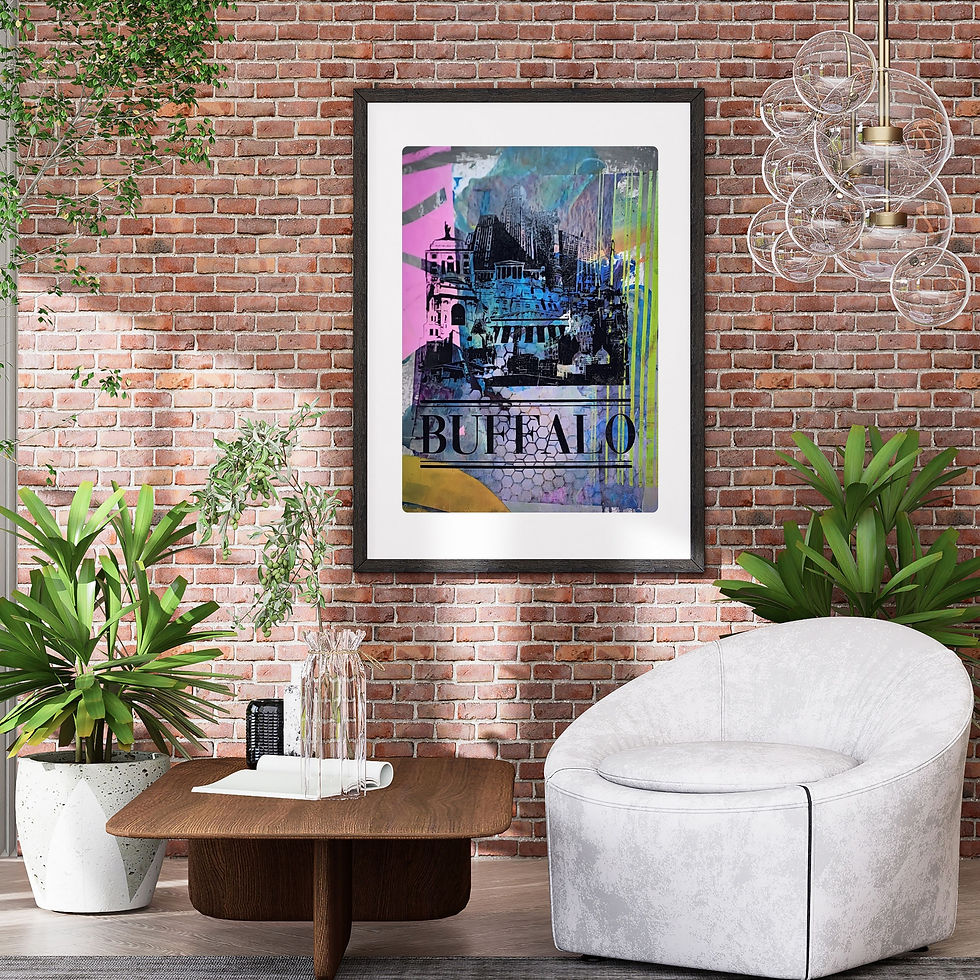 Thumbnail: One-of-a-kind Buffalo Skyline Print - Silver Lime Burst (13x19")