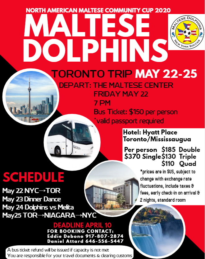 CANCELLED FOR 2020 Memorial Day Weekend Toronto Trip w/ Maltese Dolphins