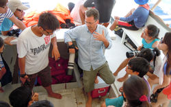Discussing research during line-transect surveys at the 1st experiential field course, Philippines 2