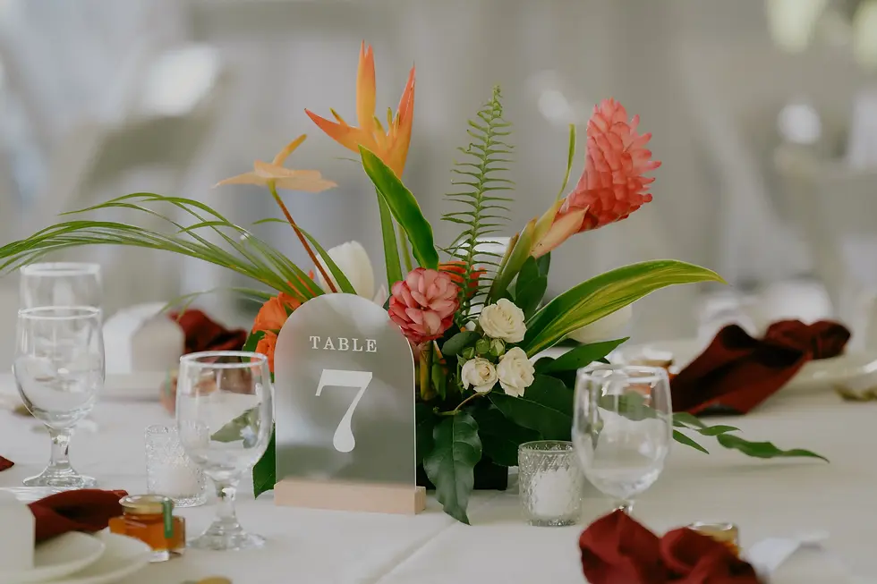 Tropical Flower Decor at the Wedding at Kualoa Ranch