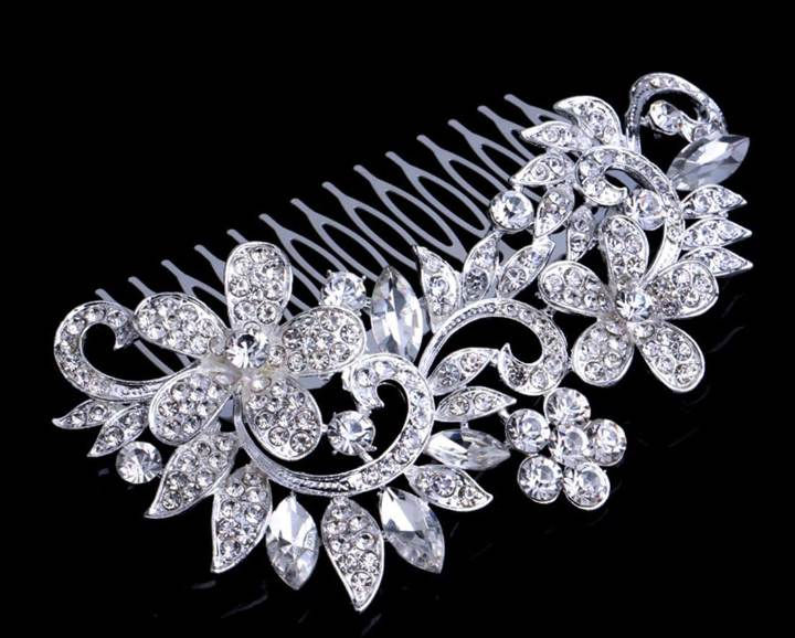  Swirl Flower Cubic Zirconia Bridal Wedding Hair Comb 