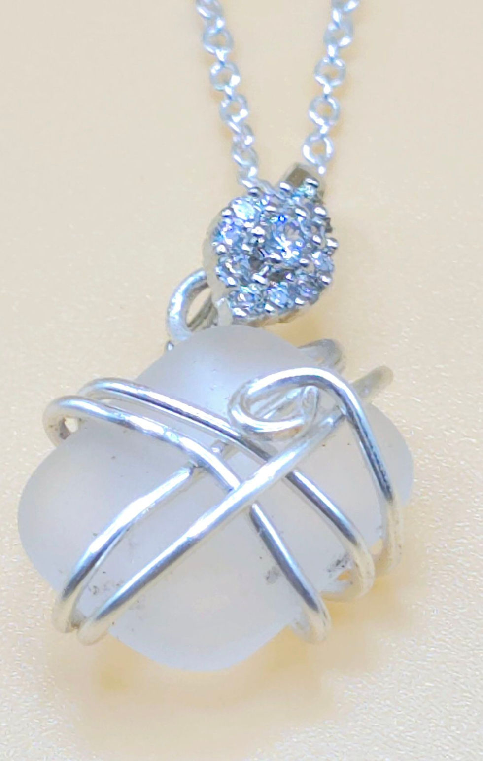 Silver Wire Wrapped Frosted Sea Glass Necklace ClawaBear