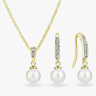 Gold Plated Pearl Drop Cubic Zirconia Bridal Wedding Jewellery Set