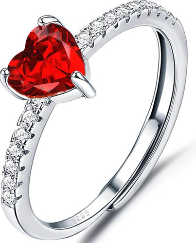 Sterling Silver Adjustable Stone Heart Rings