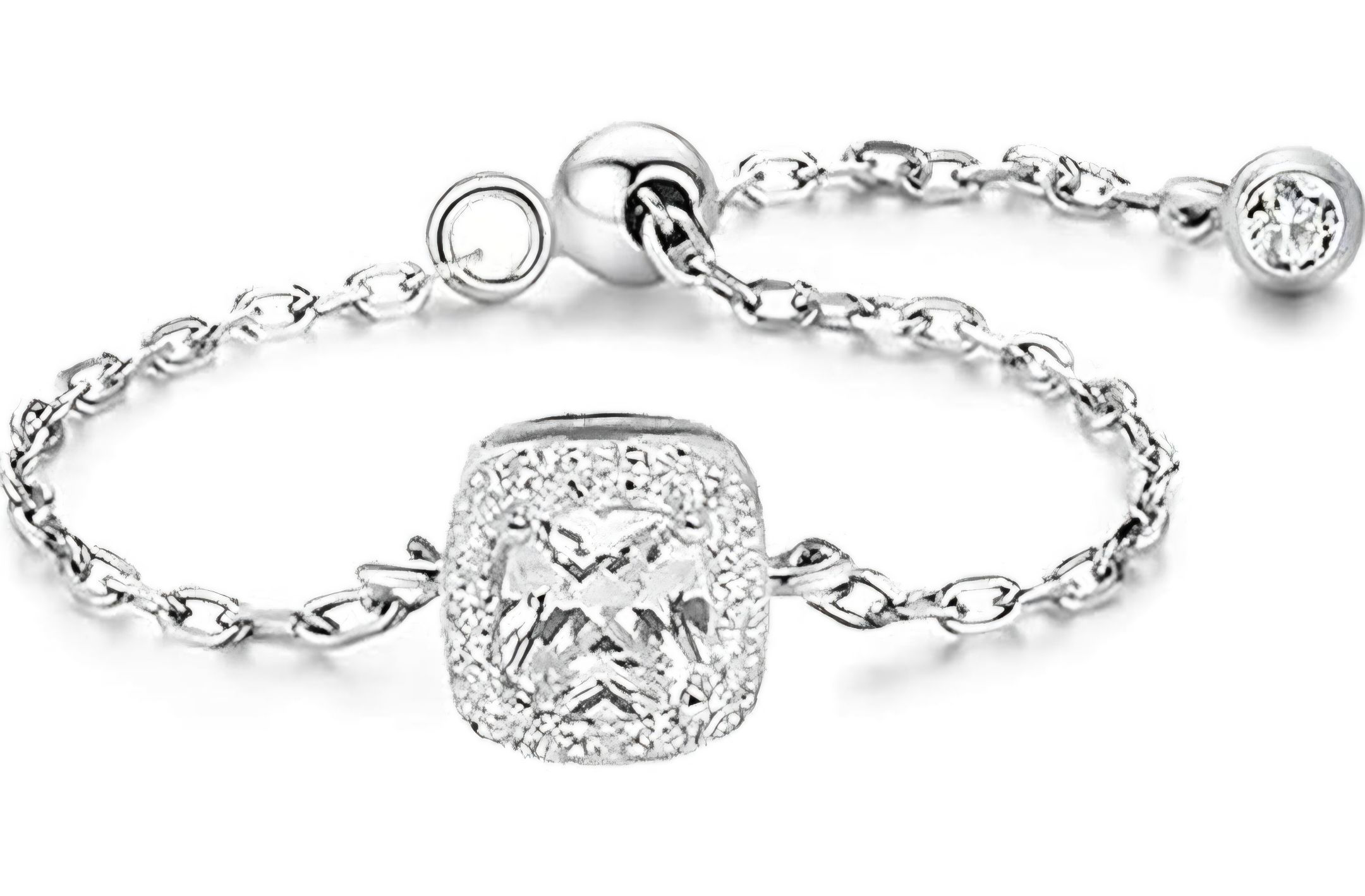 Sterling Silver Cubic Zirconia Link Chain Adjustable Ring