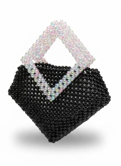 Black And Mermaid Crystal Cute Mini Beaded Bag on a white background