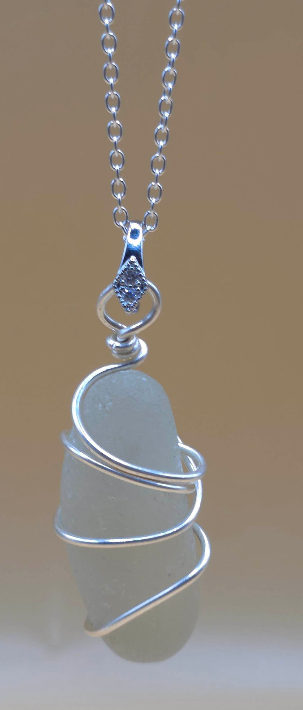 Sterling Silver Wire Wrapped Frosted Sea Glass Necklace