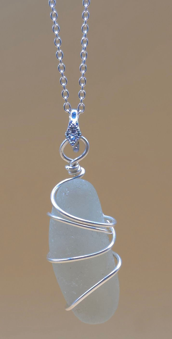 Sterling Silver Wire Wrapped Frosted Sea Glass Necklace