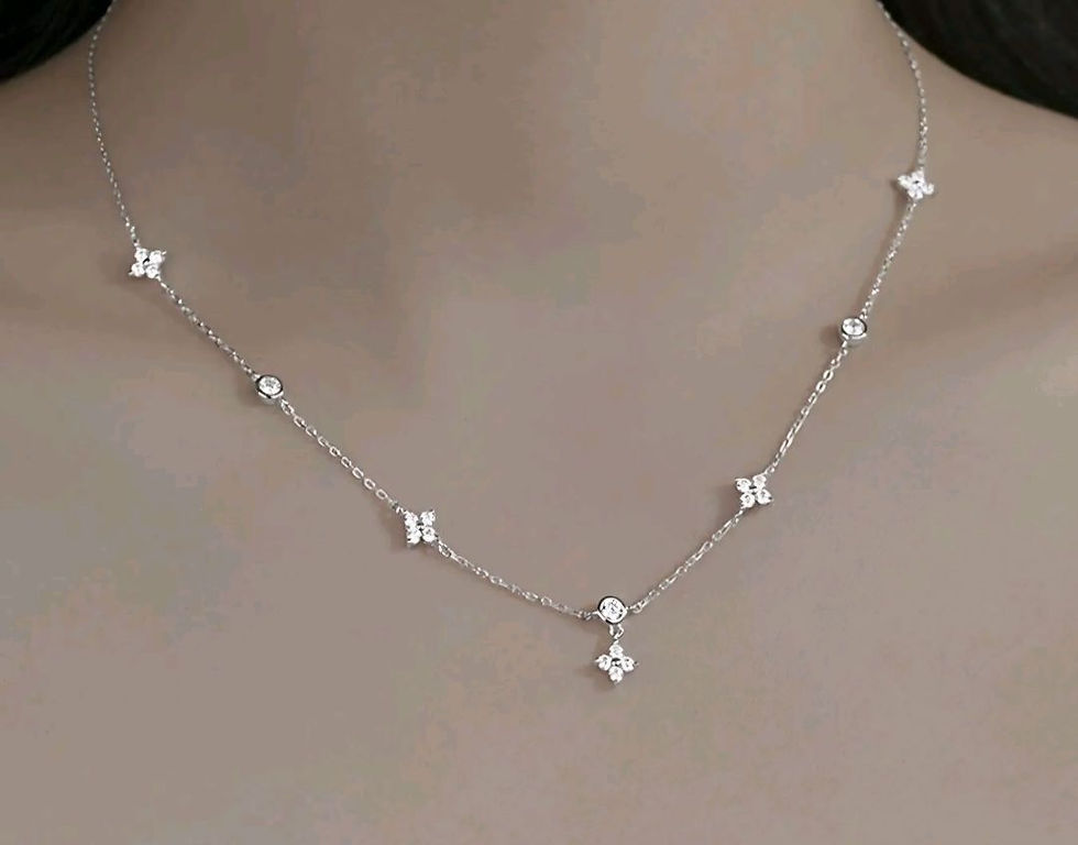 Sterling Silver Crystal Flower Choker Worn On The Neck