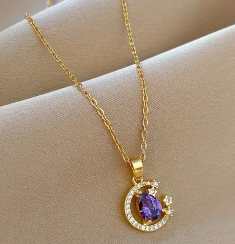 8K Gold Plated Amethyst & Cubic Zirconia Celestial Necklace