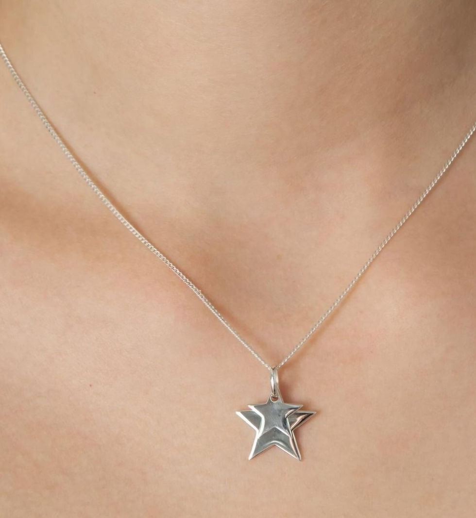 Sterling Silver Double Star Necklace
