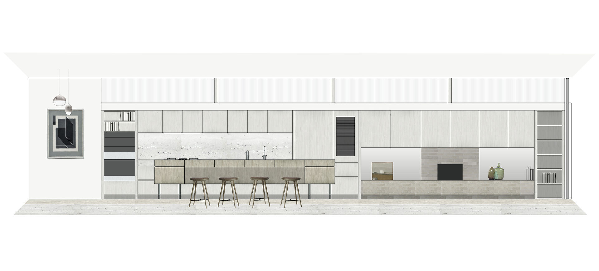 Kitchen and Living interior design Concept.