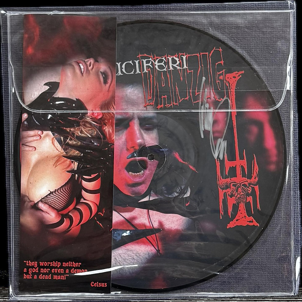 Front cover of Danzig 777: I Luciferi 2023 limited edition, showing artwork with a dark and gothic theme on the picture disc, signed by Glenn Danzig