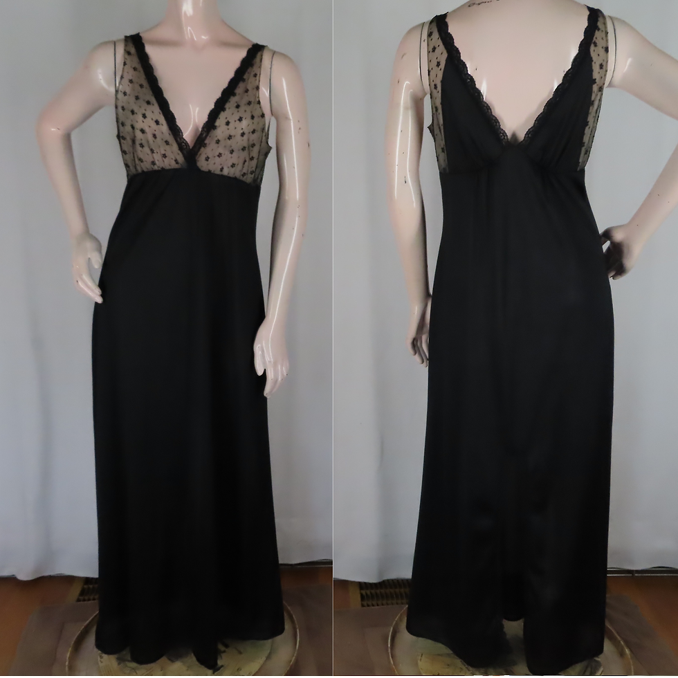 Vintage black nylon nightgown with peekaboo bust