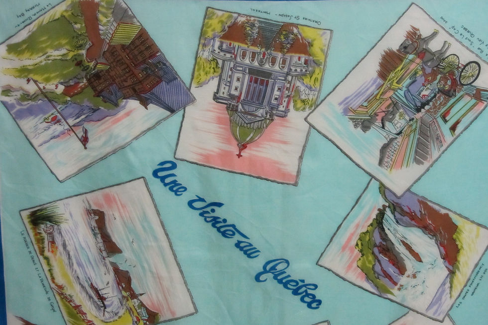 Thumbnail: Vintage Souvenir Scarf Quebec Canada 50s Landmarks