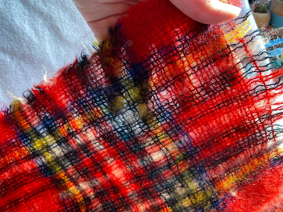Thumbnail: View of loose weave on fuzzy mohair scarf