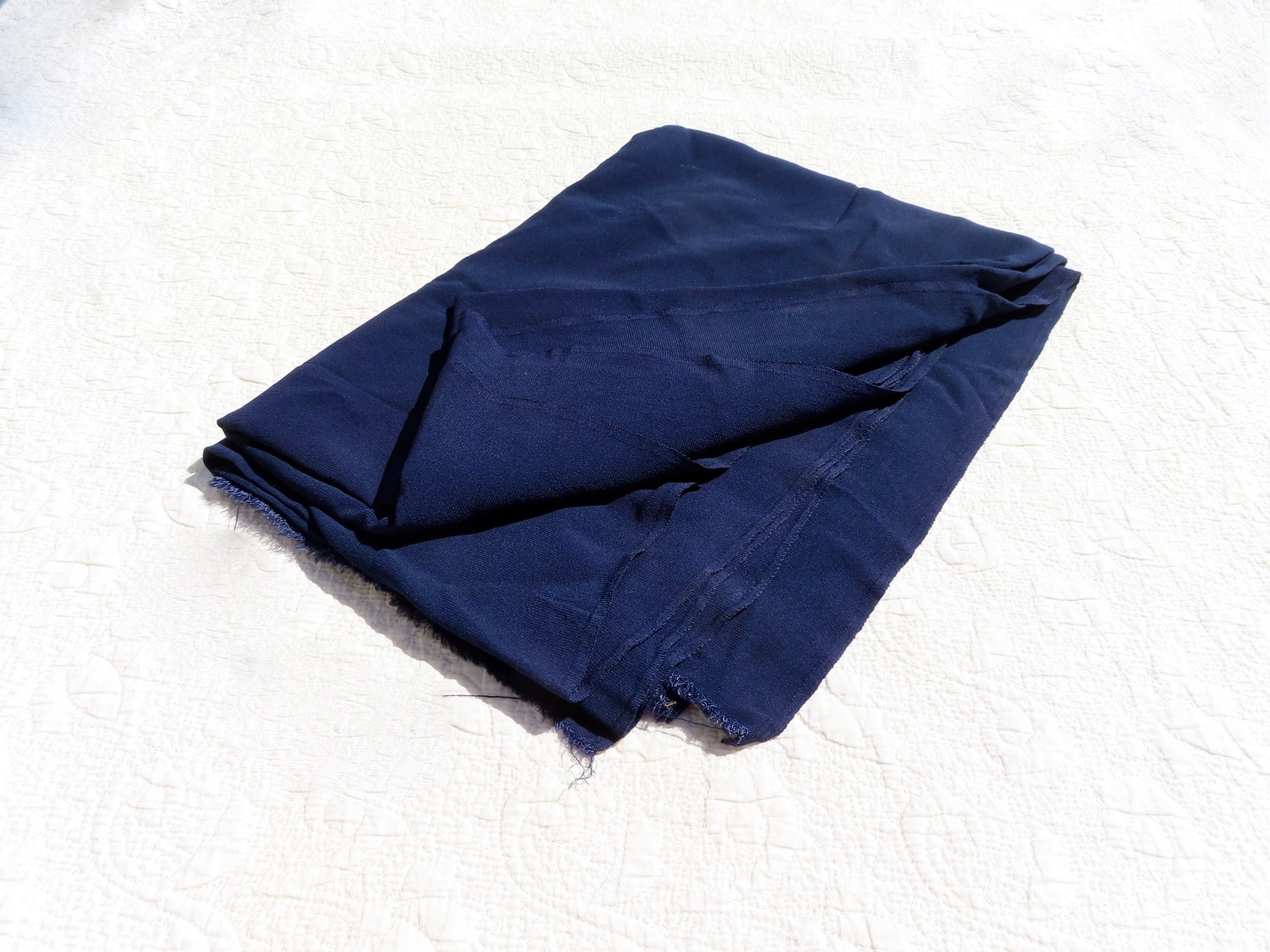Vintage Solid Dark Blue Rayon Crepe Fabric 3 yd 13"