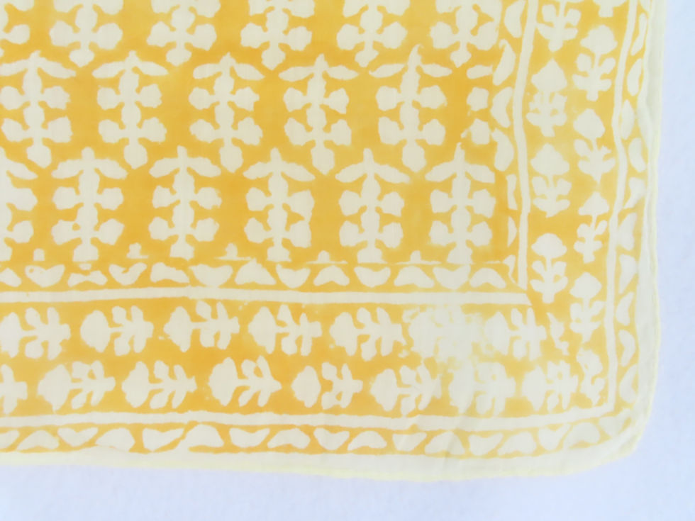 Thumbnail: Closeup of yellow block print bandana with faded areas