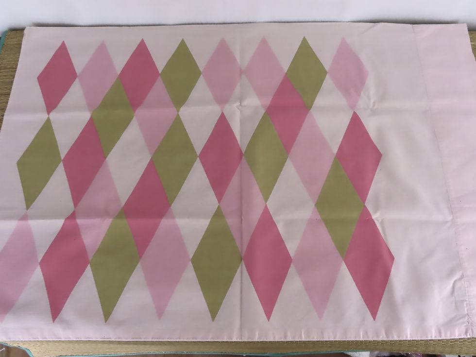 Vintage pink pillowcase with MCM mid century modern diamond pattern