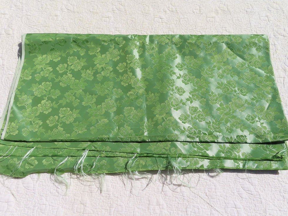 Shiny green damask rose fabric