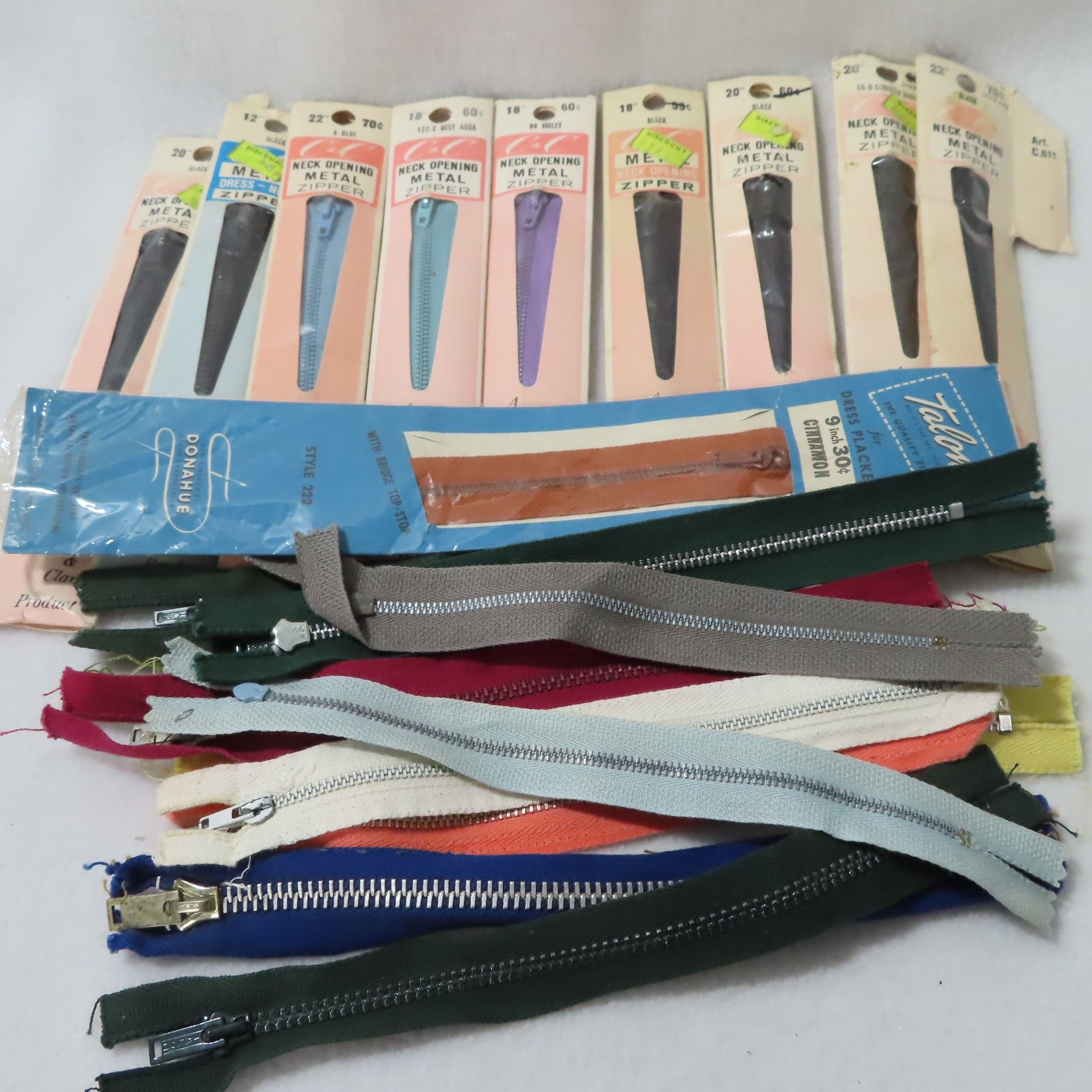 Large lot vintage metal zippers, new and used