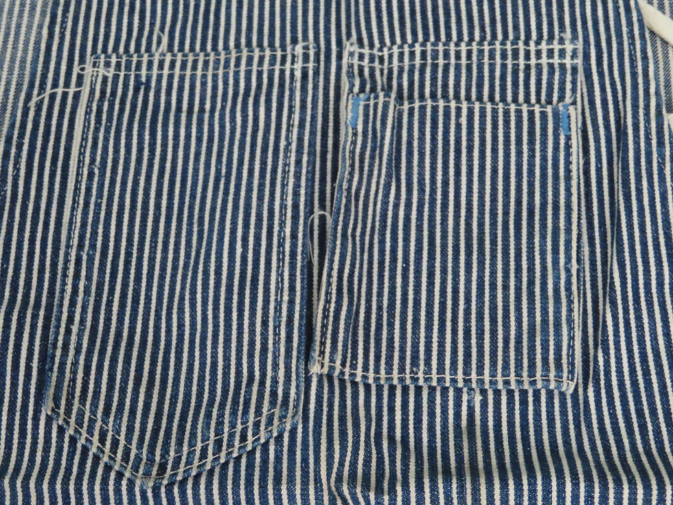Thumbnail: Closeup of chest pockets on hickory striped apron