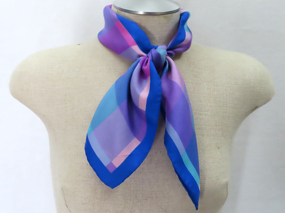 Vintage Echo plaid silk scarf tied on mannequin