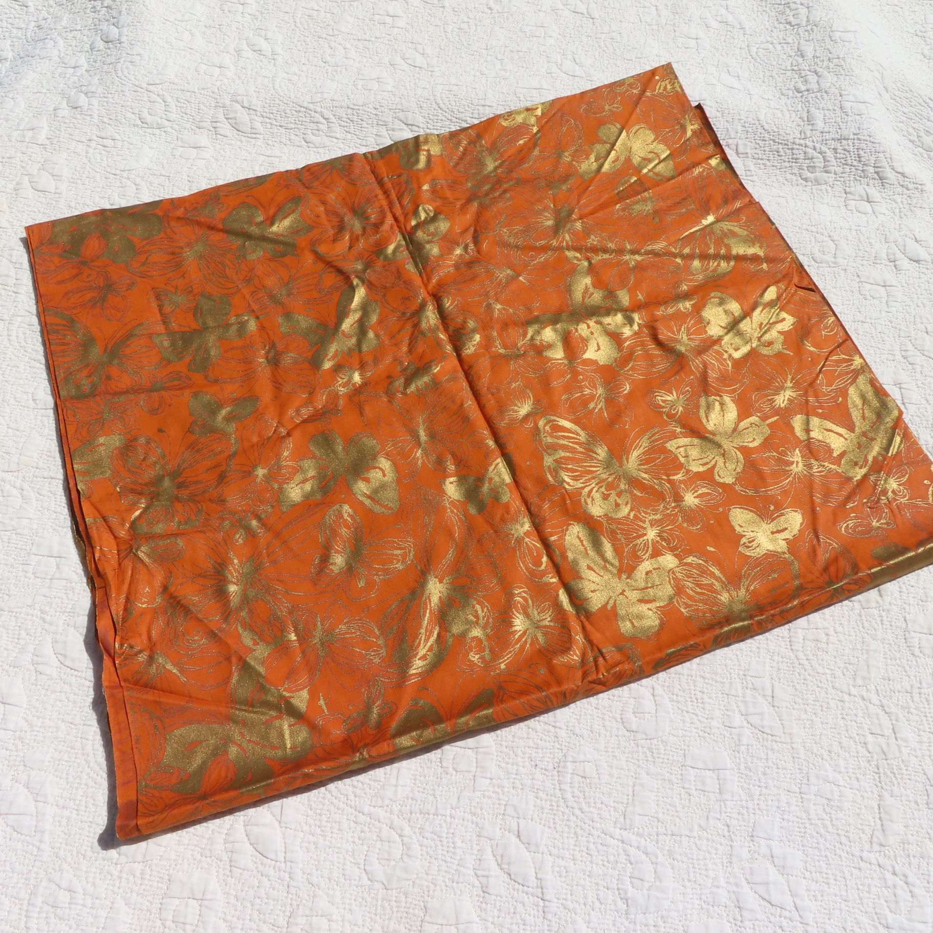 Vintage VIP Fabric Orange Gold Metallic Butterlies