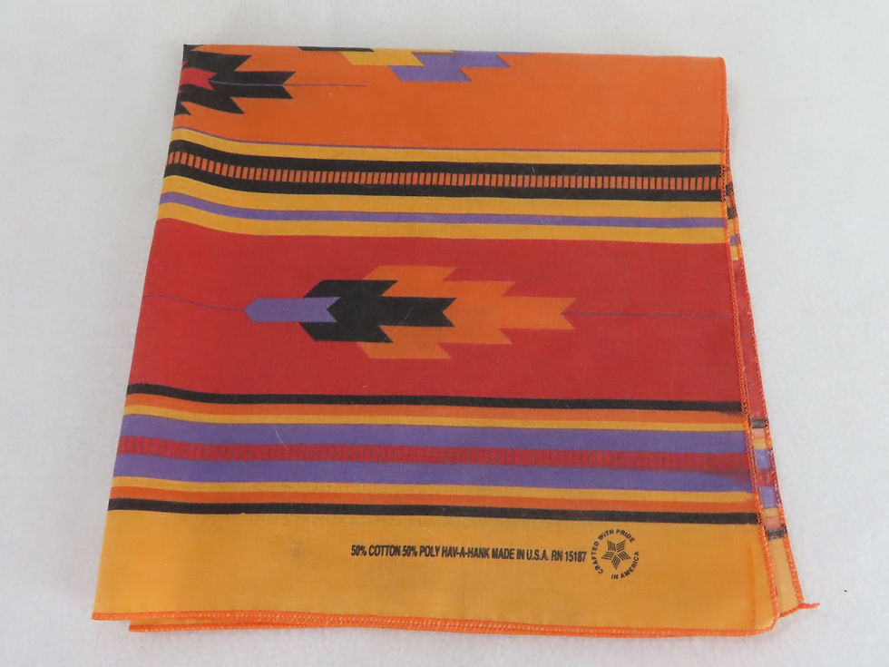 90s bandana with orange, red and purple stripes, folded into a square